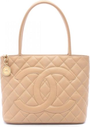 Chanel Beige Grained Calfskin Handbag Tote Bag (Pre-Owned)