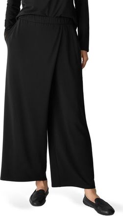 Eileen Fisher Faux Wrap Front Wide Leg Ankle Pants in Black at Nordstrom, Size X-Large