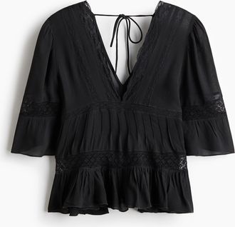 H&M Viskosebluse mit Spitze - Anthrazit