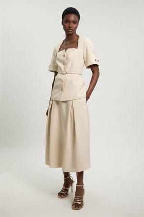 Karen Millen Womens Viscose Blend Tailored Full Skirt - Cream - Size 16 UK