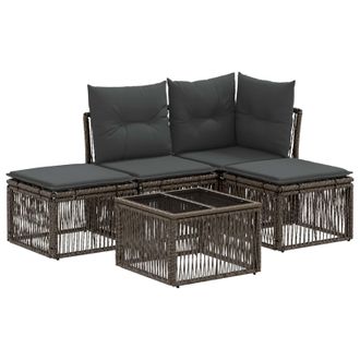 vidaXL Conjunto De Sof&aacute;s De Jard&iacute;n 5 Pcs Gris Rat&aacute;n Sint&eacute;tico Vidaxl