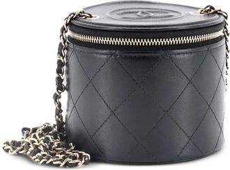 Chanel CC Round Vanity Case with Chain Quilted Lambskin Mini clutch bag - Zwart