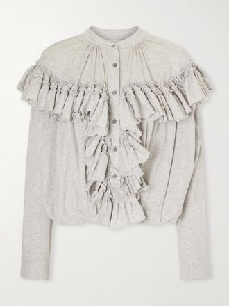 Dries Van Noten Blusa In Jersey Di Cotone Con Ruches - Grigio
