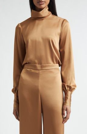 St. John Fraces Liquid Satin Top in Vicuna at Nordstrom, Size 12