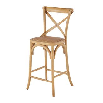 Maisons du monde Taburete alto de cocina de madera de fresno y rat&aacute;n Alt. 65 cm