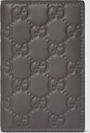 Gucci GG Emblem Card Case, Grey, Leather