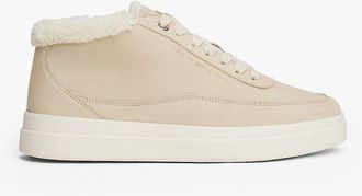Tommy Hilfiger Womens Fleece-Lined Leather Mid-Top Sneaker - Beige - US 9.5 / EU 41