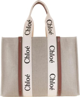 Chlo&eacute; Large Woody Linen Tote Bag