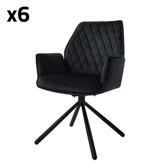 ML Design Lote de 6 sillas giratorias de terciopelo, negro