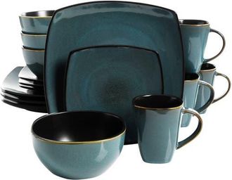 Gibson 16-Piece Soft Square Dinnerware Set Green in Blue at Nordstrom