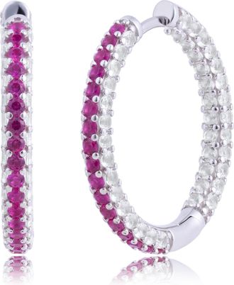 MAX + STONE 925 Sterling Silver Gemstone Inside Out Hoop Earrings with White Sapphires