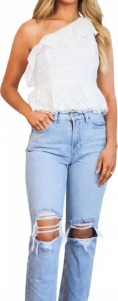 DO+BE Collection Briar One Shoulder Eyelet Lace Ruffle Top In White