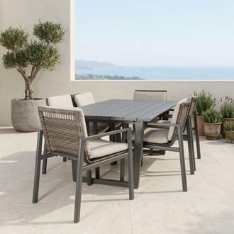 Kactus Republic Conjunto comedor ONIX 7pz antracita, aluminio y rat&aacute;n sint&eacute;tico