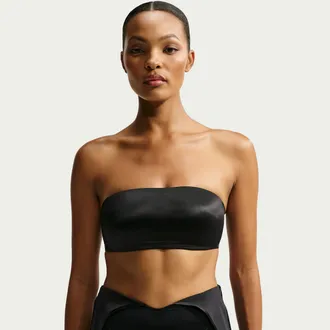 Nike Womens SKIMS Satin Shine Convertible Bandeau Bra in Black | IR8688-054