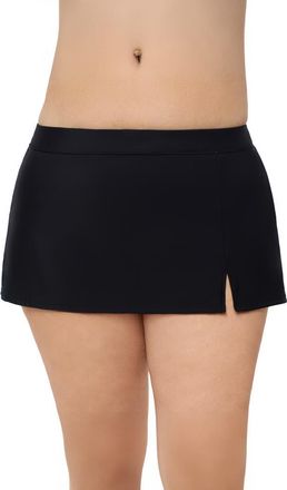 Aqua Green Plus Size Full Coverage Skirted Swimsuit Bottom with Side Slit in Black at Nordstrom, Size 2X