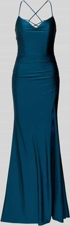 Mascara Abendkleid mit Wasserfall-Ausschnitt in Petrol, Gr&ouml;&szlig;e 44