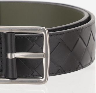 Bottega Veneta Mens Leather Belt Reversible Black-Green Calf