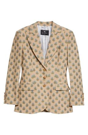 Etro Foulard Print Stretch Wool & Cotton Jacket in Beige/Blue Multicolor at Nordstrom, Size 6 Us