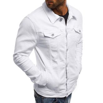 Generic Mens Solid Color Denim Shirt - Lapel Collar, Long Sleeved Hoodless Design, Button Closure, Cargo Style with Pocket, Casual Jacket for Work & Daily Wea