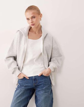 Abercrombie & Fitch Felpa con cappuccio oversize grigio m&eacute;lange con zip