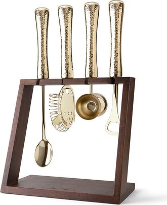 Final Touch 4 Piece Bar Tool Set with Stand - Brass Metal Handles in Gold at Nordstrom