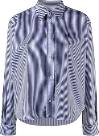 Polo Ralph Lauren Gestreept Klassiek Kraag Button-Up Overhemd - Dames - Overhemden - Blauw - XL - Katoen - Overhemden