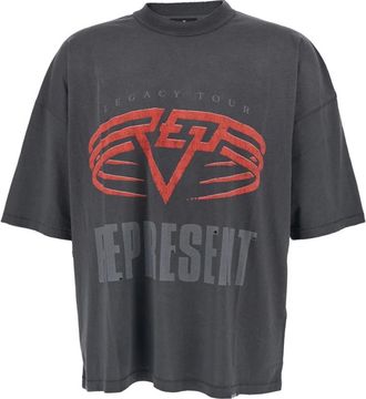 Represent Represent, Tops, Heren, Grijs, XL, Katoen, T-shirt met ronde hals en maxi-logo-opdruk voor en achter