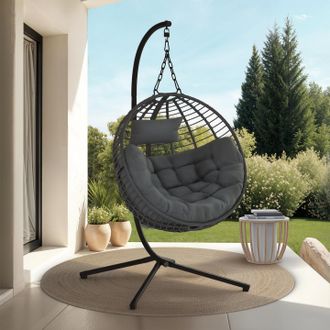 IDMarket Sill&oacute;n Redondo Calado Con Efecto Rat&aacute;n Gris Y Coj&iacute;n Gris