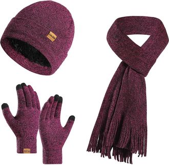 Generic Women Winter Hat Scarf and Gloves Set, 4 PCS Unisex Thermal Winter Set Knitted Pom Beanie Hat Pullover Scarf Touch Screen Gloves Thick Ski Socks for O