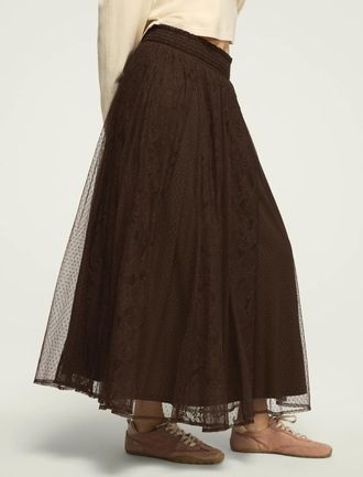 Lucky Brand Womens Allover Lace Midi Skirt