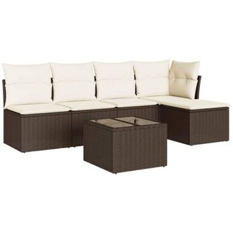vidaXL Set Sof&aacute;s De Jard&iacute;n 6 Piezas Y Cojines Rat&aacute;n Sint&eacute;tico Marr&oacute;n Vidaxl