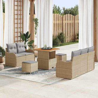 vidaXL Conjunto De Sof&aacute; De Jard&iacute;n 8 Pcs Beige Rat&aacute;n Sint&eacute;tico Vidaxl