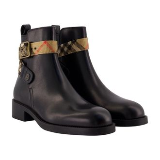 Burberry Womens Lf Huntley 25 Ankle Boots - Burberry Leather Black Calfskin Shoes Ankle-Boots