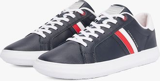 Tommy Hilfiger Mens Stripe Leather Cupsole Sneaker - Navy - US 11.5 / EU 45