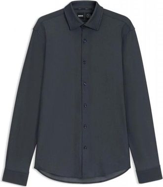 HUGO BOSS Regular-fit Shirt in Structured Stretch Jersey - Heren - Zakelijke Overhemden - Blauw - M - Polyester - Overhemden