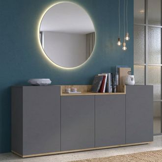Dmora Credenza Swink, Aparador 6 Estantes, Apertura Abatible Hecho En Italia, 4 Puertas, 160x35x70h Cm Negro Antracita
