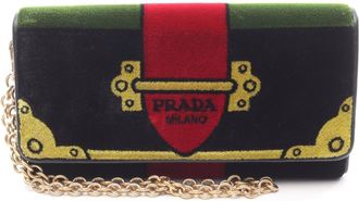 Prada Black Multi-Color Fabric Leather Long Wallet (Bi-Fold) (Pre-Owned)