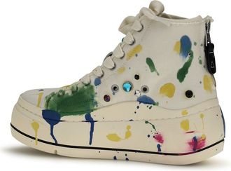 R13 Womens High Top Sneakers Off White Paint-Splatter Paint Splatter With Studs Upper: Polyurethane Trainers