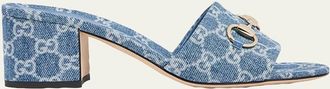 Gucci 55mm Siaga GG Monogram Denim Block-Heel Sandals