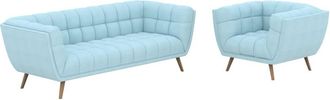 Rendez-Vous D&eacute;co Conjunto de sof&aacute; y sill&oacute;n en tela azul claro para 4 personas