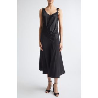 Victoria Beckham Asymmeytic Lace Strap Crepe Back Satin Dress in Black at Nordstrom, Size 4 Us