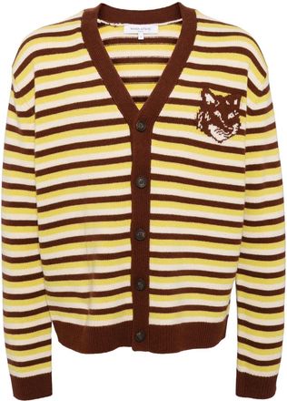 Maison Kitsun&eacute; Fox head intarsia striped cardigan - Green