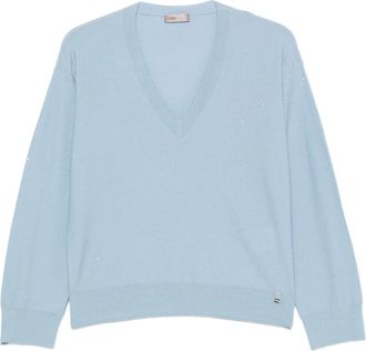 Herno Wool Polyamide Sweater - Dames - V-hals truien - Blauw - XL - Wol - Truien & Vesten