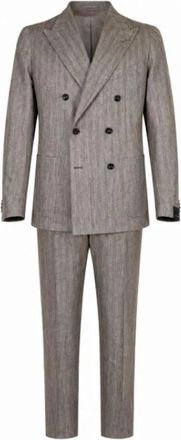 Tagliatore Double-Breasted Pinstripe Suit - Heren - Business pakken - Bruin - L - Leer - Kostuums