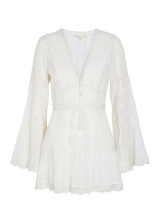 LoveShackFancy Loveshackfancy Kinsale Lace-trim Cotton Mini Dress - White - 10 (UK14 / L)