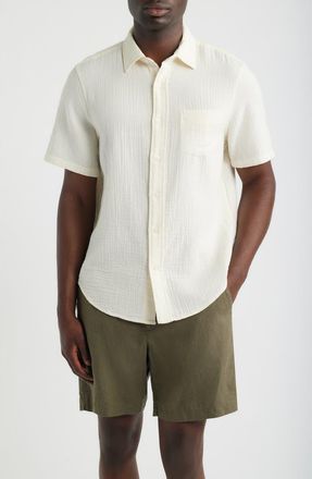 Nordstrom Duo Gauze Short Sleeve Cotton Button-Up Shirt in Ivory Egret at Nordstrom, Size Xxx-Large
