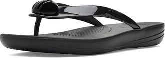 FitFlop Iqushion Glossy-Button Flip-Flops Womens Wedge Shoes Black : 10 M (B), Rubber