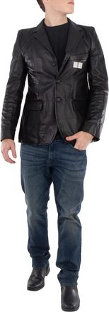 VTMNTS Mens Black Barcode Leather Blazer, Size X-Small