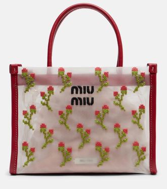 Miu Miu Embroidered leather-trimmed mesh top-handle bag