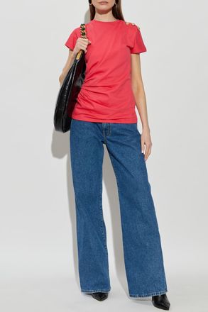 Balmain T-shirt With Decorative Draping, Womens, Pink